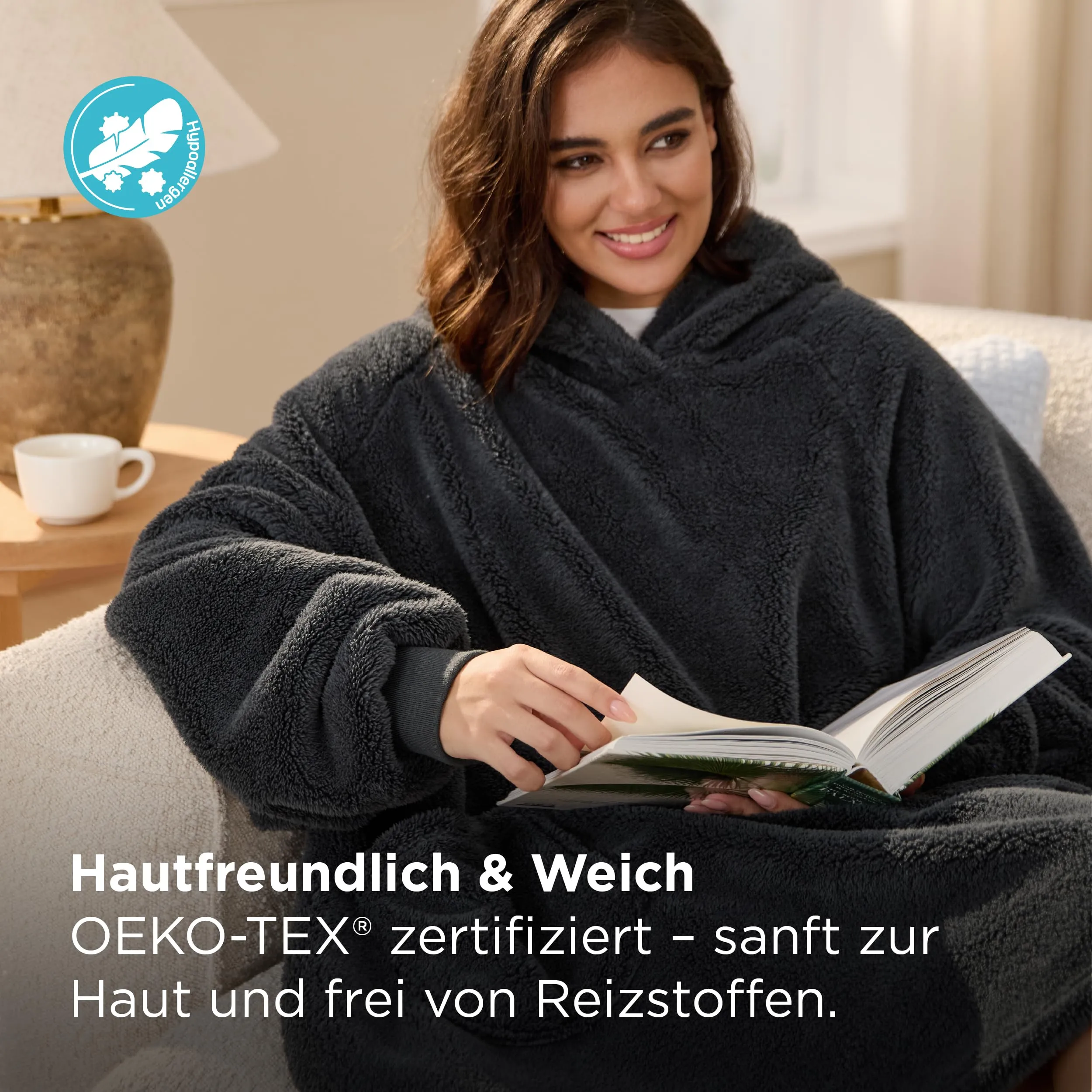 Bedsure Coperta con Cappuccio e Maniche Regalo Antracite - 107x90cm - immagine 2