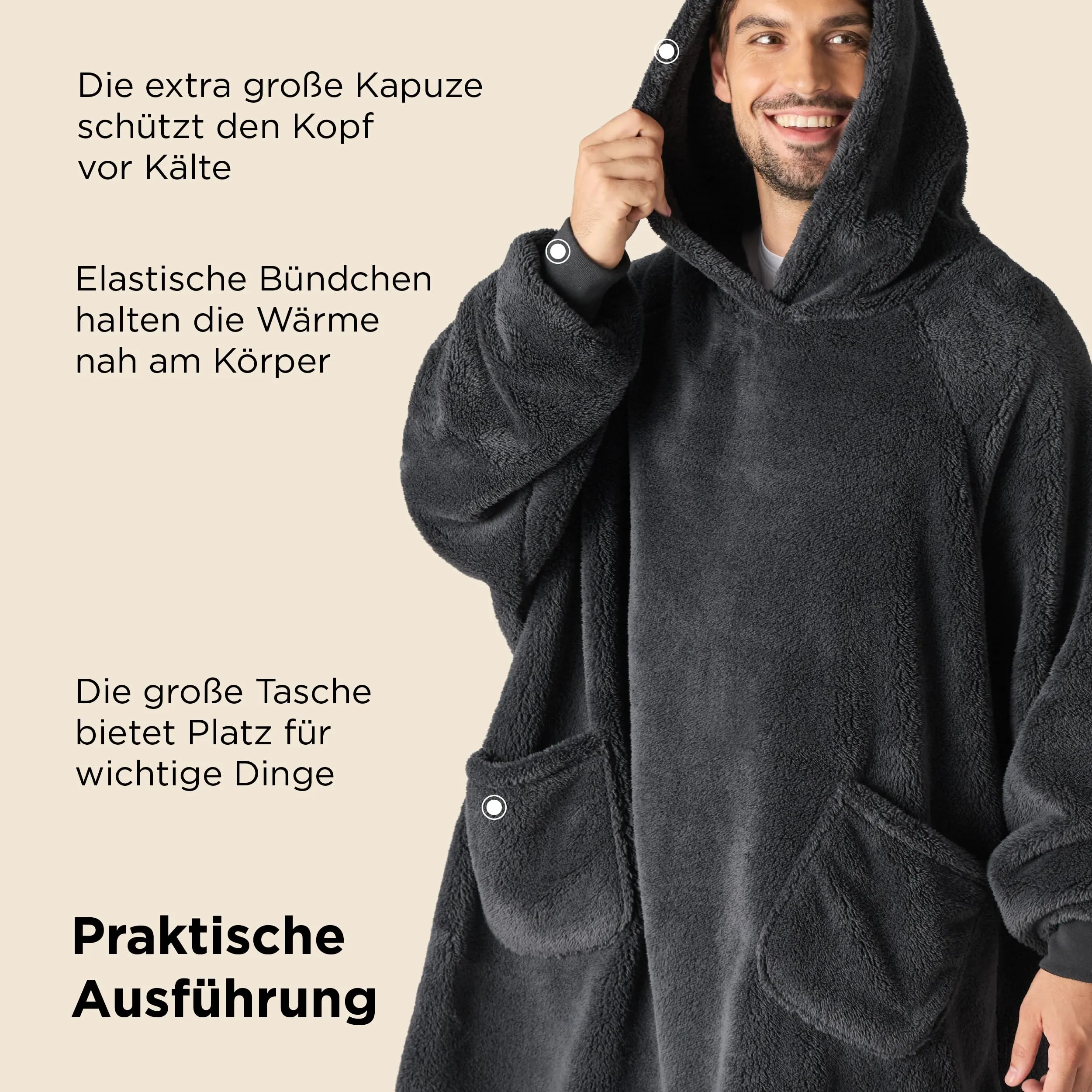 Bedsure Coperta con Cappuccio e Maniche Regalo Antracite - 107x90cm - immagine 6