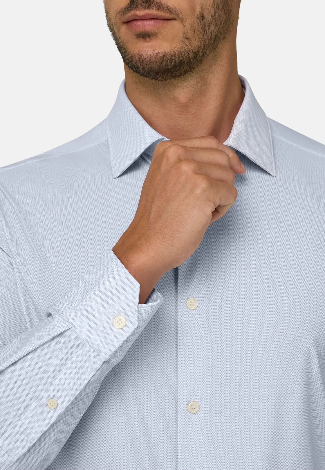 Boggi, Camicia Micro Fantasia In Nylon Stretch Slim Fit B Tech, Uomo, Azzurro, Taglia: M - immagine 3