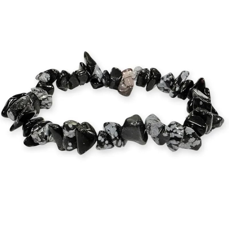 Generico Bracciale chips braccialetto pietra vera naturale (OSSIDIANA FIOCCO DI NEVE) - immagine 1