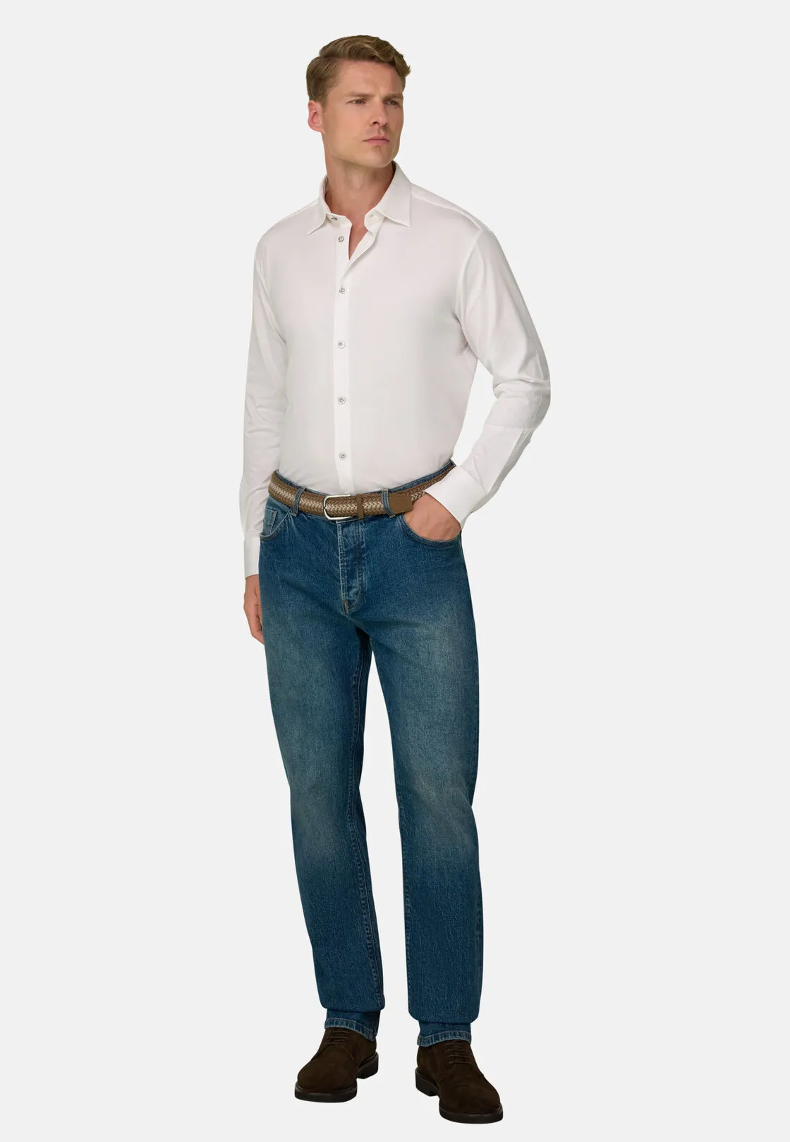 Boggi, Polo Camicia In Cotone E Seta Regular Fit, Uomo, Bianco, Taglia: L - immagine 2