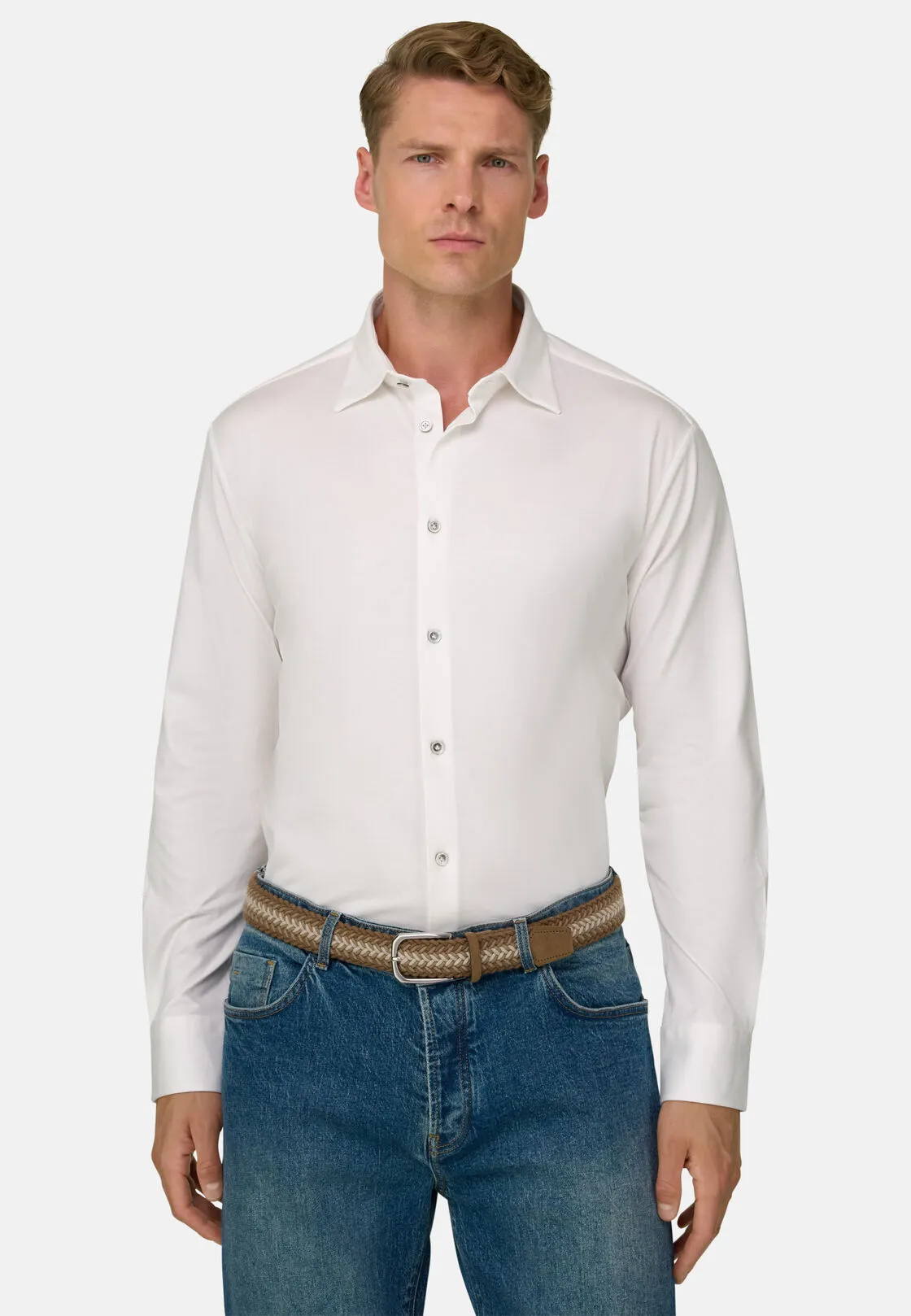 Boggi, Polo Camicia In Cotone E Seta Regular Fit, Uomo, Bianco, Taglia: XS - immagine 1