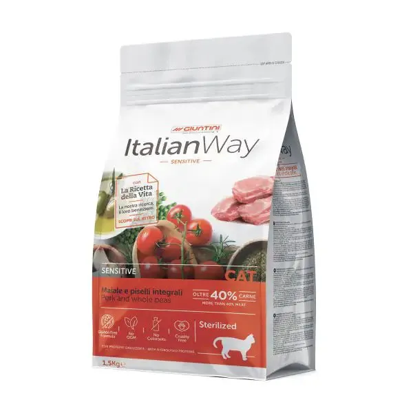 ItalianWay Cat Sterilized Maiale e piselli 1,5 kg - Croccantini per gatti - immagine 1