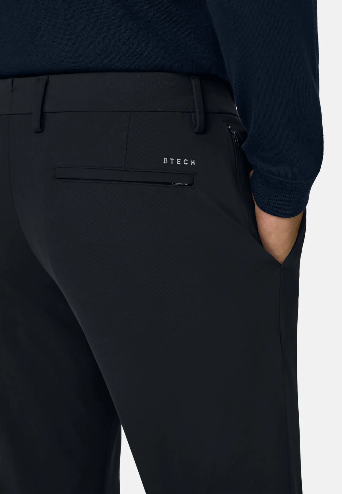 Boggi, Pantaloni In Nylon Elasticizzato Performance Btech, Uomo, Navy, Taglia: 56 - immagine 3