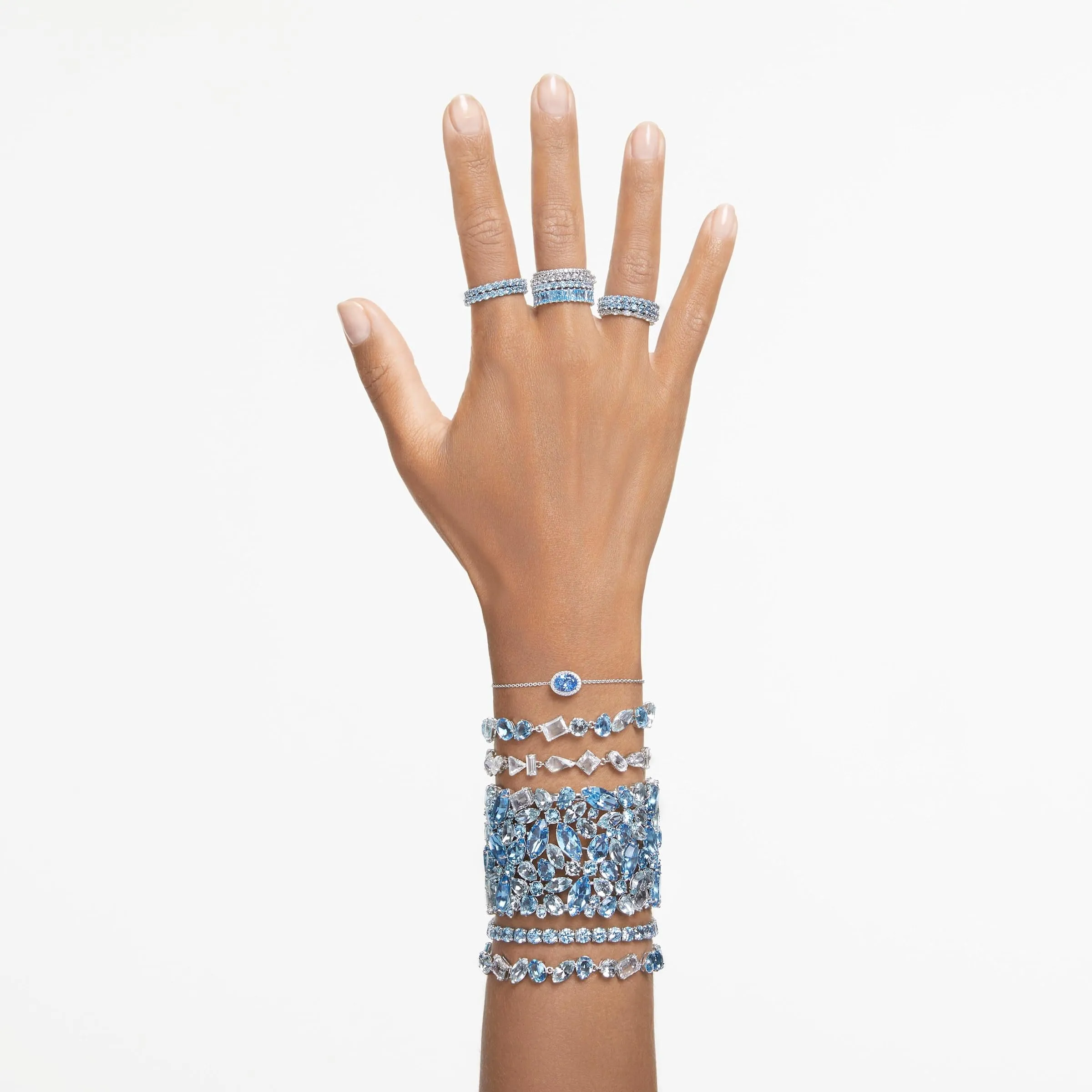 Swarovski Braccialetto Matrix Tennis, Taglio Round, Blu, Placcato rodio - immagine 6