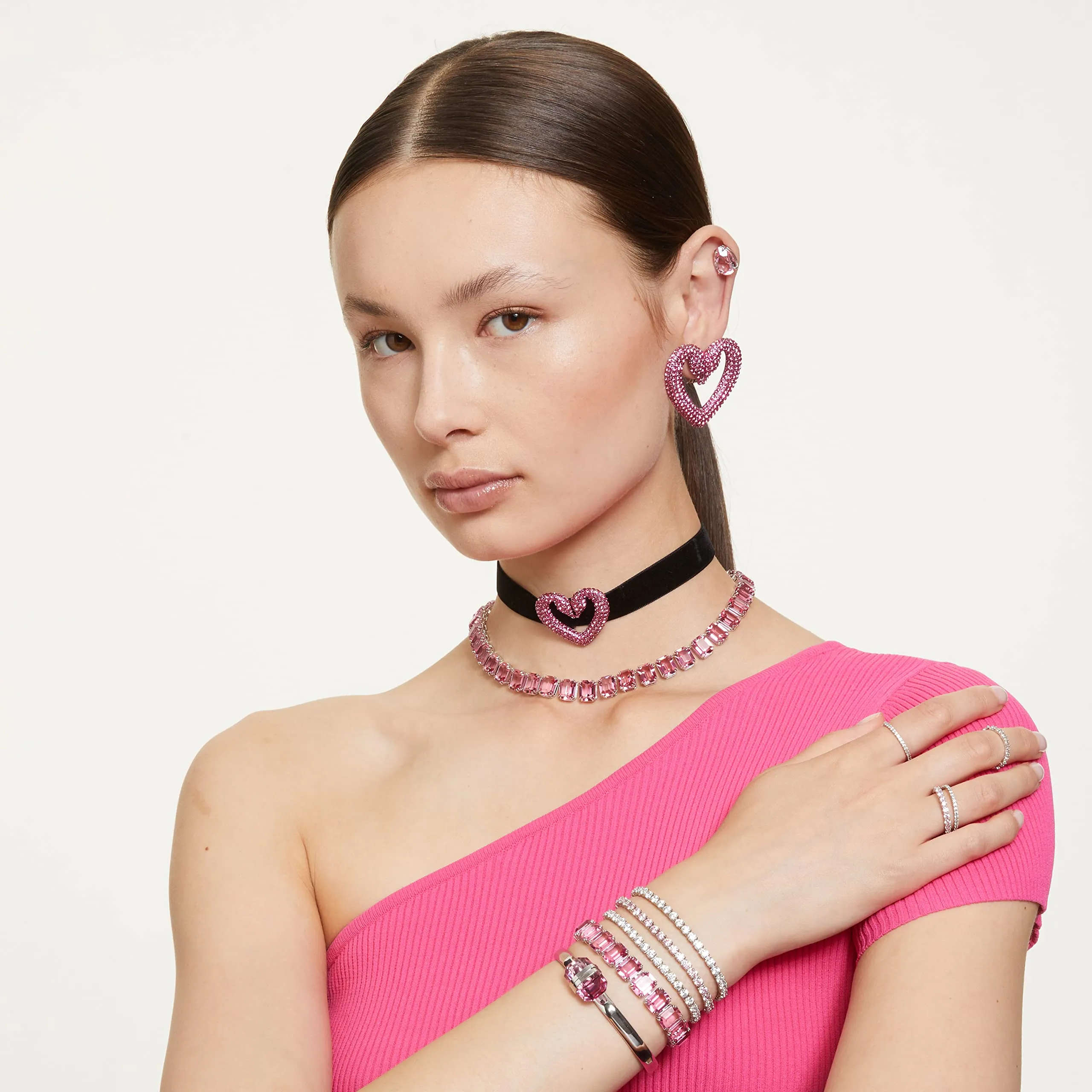 Swarovski Braccialetto Matrix Tennis, Taglio Round, Rosa, Placcato rodio - immagine 6