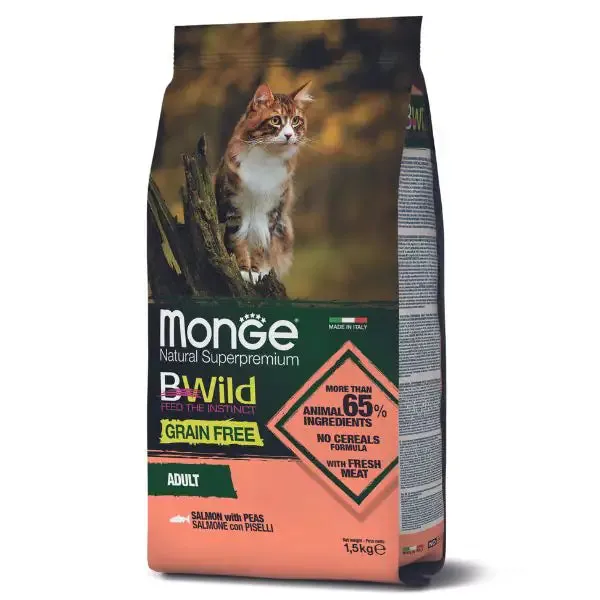 Monge Bwild Cat Adult Grain Free Salmone 1,5 kg - Croccantini per gatti - immagine 1