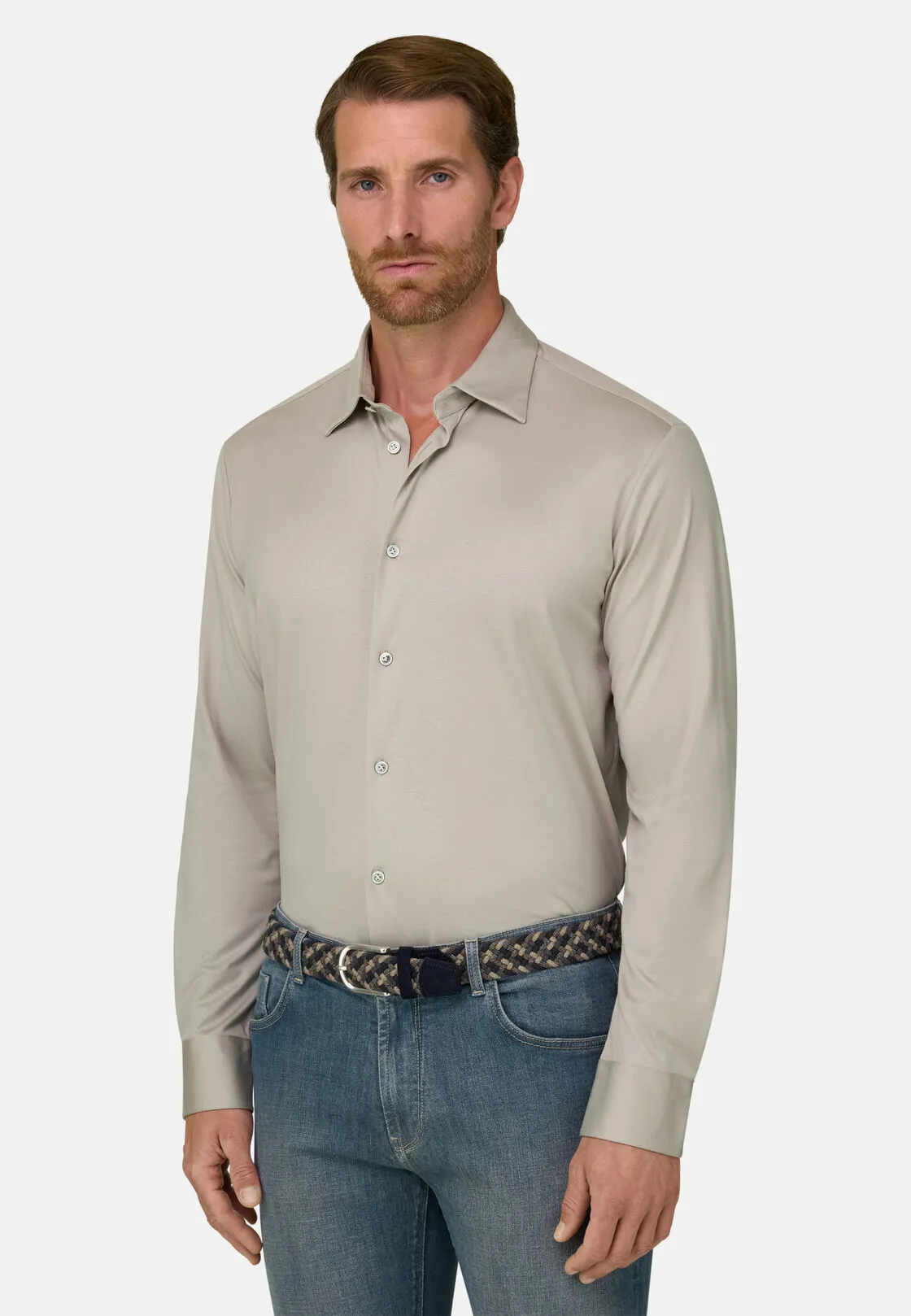 Boggi, Polo Camicia In Cotone E Seta Regular Fit, Uomo, Beige, Taglia: S - immagine 1