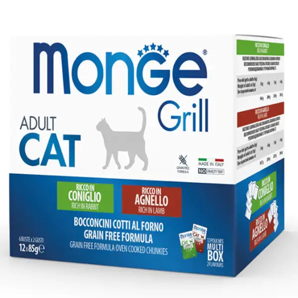 Monge Grill Adult Cat Grain Free Multipack 12x85 gr 6x Agnello 6x Coniglio - immagine 1