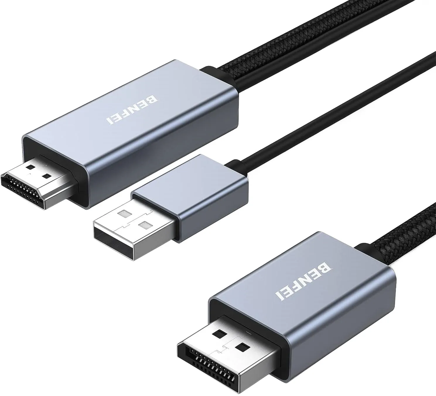 Cavo Video Benfei, HDMI / USB-A - DisplayPort, 4K, 1,8m, Grigio - immagine 1
