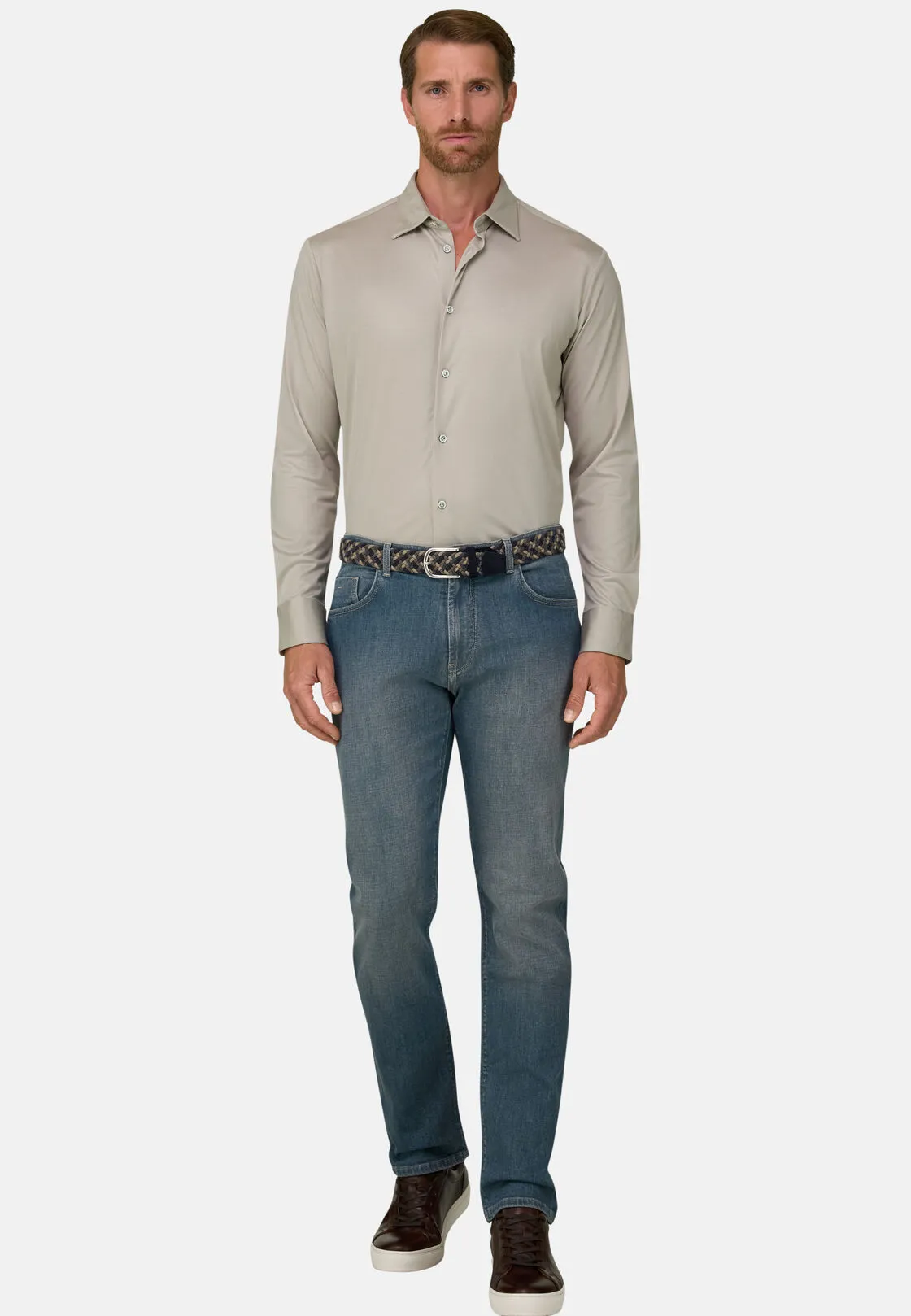 Boggi, Polo Camicia In Cotone E Seta Regular Fit, Uomo, Beige, Taglia: XXXL - immagine 2