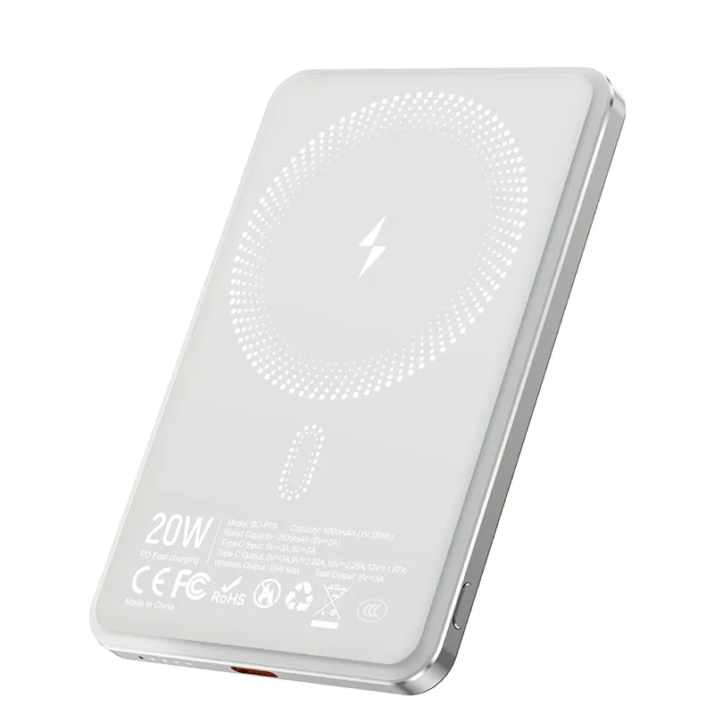 Batteria Esterna Wireless BWOO P79, 5000mAh, 20W, PD + FQI, 1 x QI - 1 x USB-C, Grigio - immagine 1