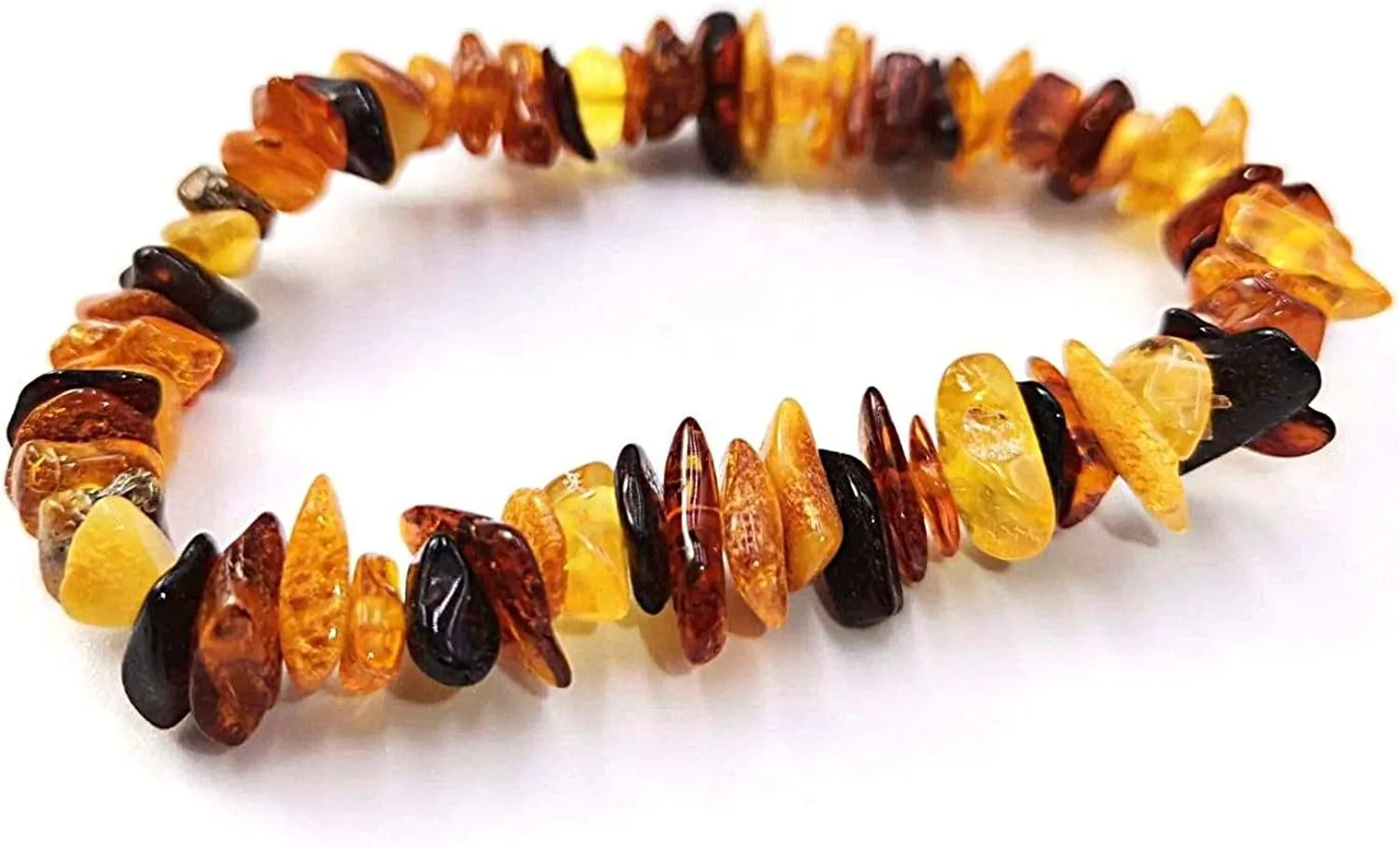 Bracciale chips braccialetto pietra vera naturale (VERA AMBRA FOSSILE) - immagine 1