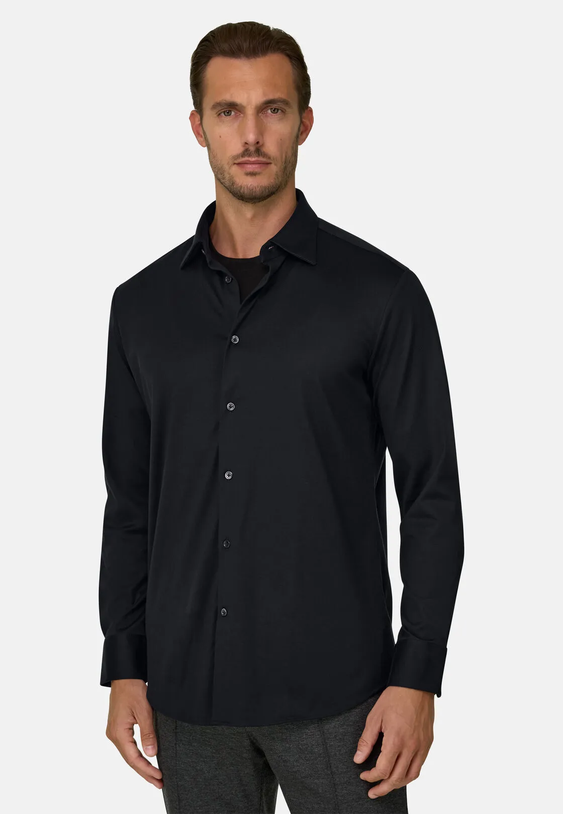 Boggi, Polo Camicia In Cotone E Seta Regular Fit, Uomo, Nero, Taglia: M - immagine 1