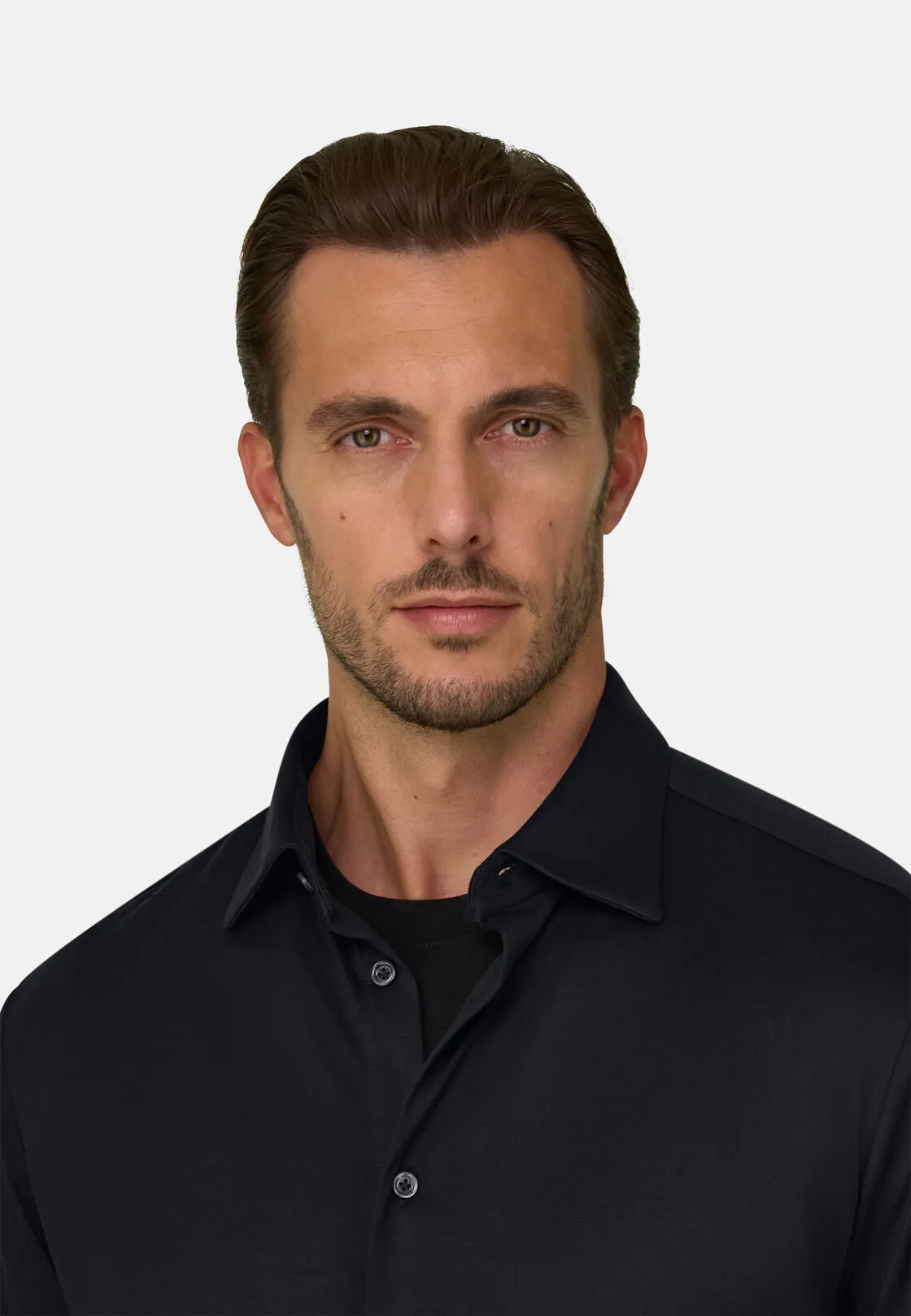 Boggi, Polo Camicia In Cotone E Seta Regular Fit, Uomo, Nero, Taglia: S - immagine 3