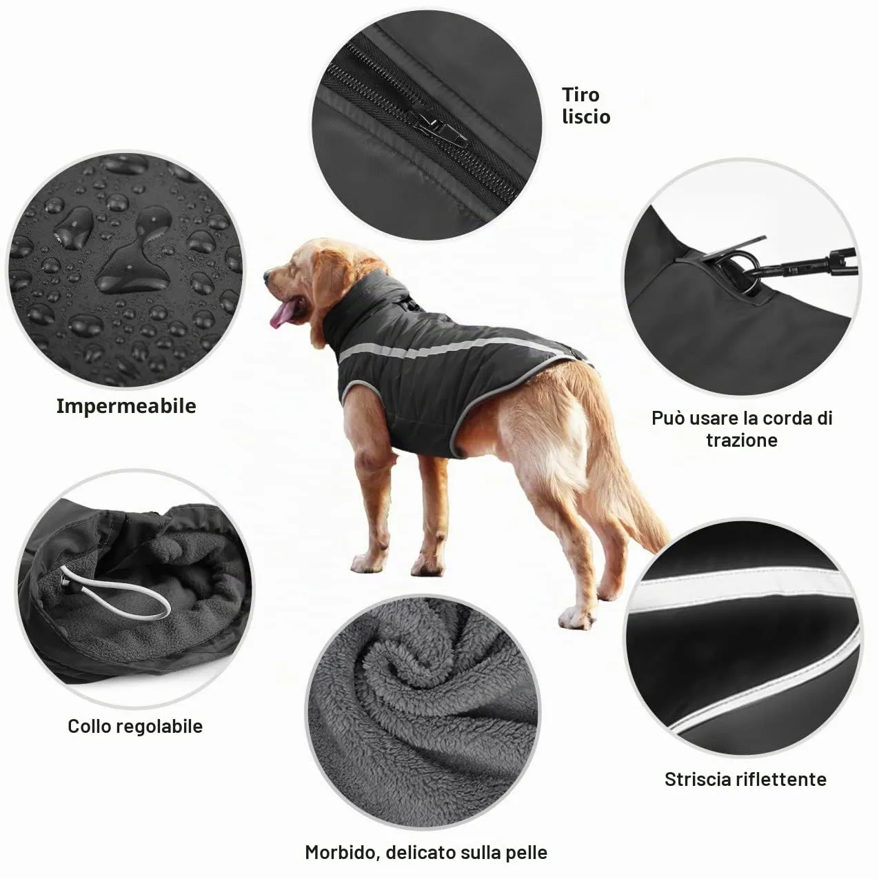 Idepet Giacca Invernale per Cani Impermeabile e Antivento, Calda e Confortevole, Completo per Cani di Taglia Piccola e Media con Foro per Imbracatura XL-6XL - immagine 6