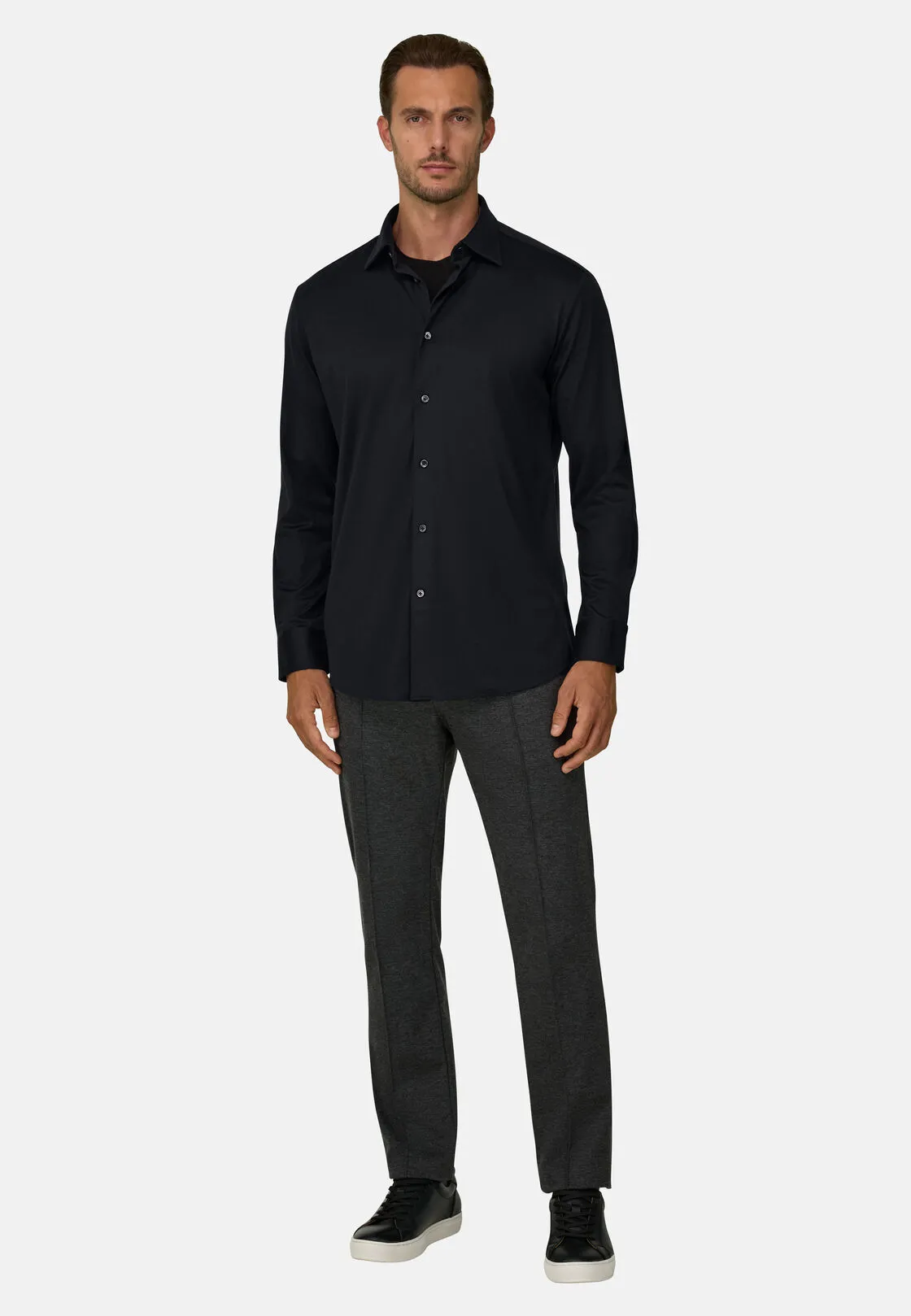 Boggi, Polo Camicia In Cotone E Seta Regular Fit, Uomo, Nero, Taglia: XS - immagine 2