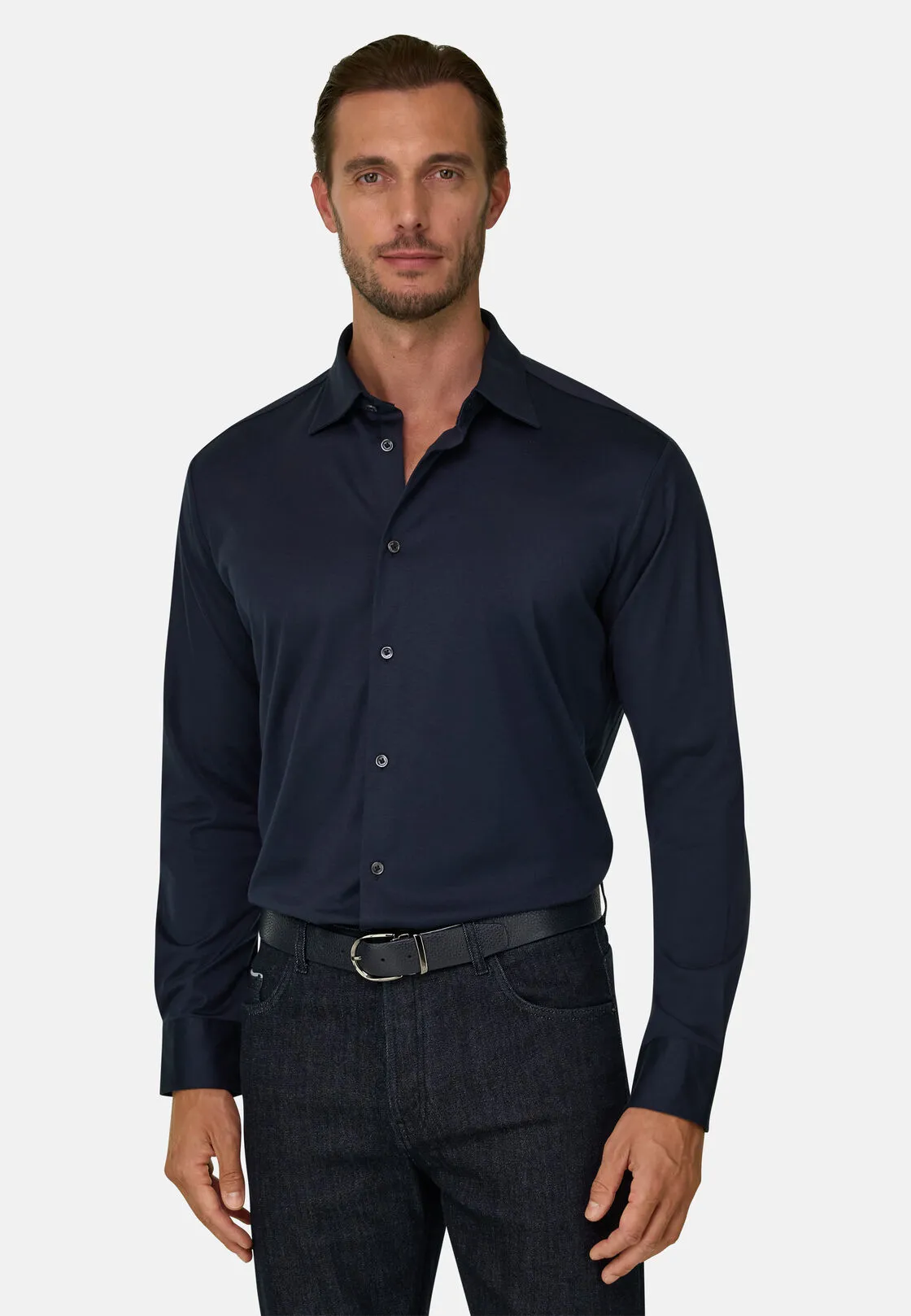 Boggi, Polo Camicia In Cotone E Seta Regular Fit, Uomo, Navy, Taglia: L - immagine 1