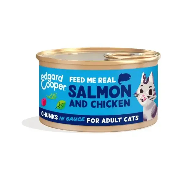Edgard & Cooper Cat Adult Bocconcini in salsa Grain Free 85 gr Salmone e pollo - confezione da 18 pezzi - Cibo umido per gatti - immagine 1
