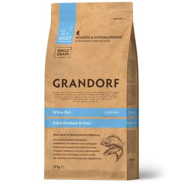 Grandorf Dog Adult Medium/Maxi Hypoallergenic White Fish 10 kg - Croccantini per cani - immagine 1