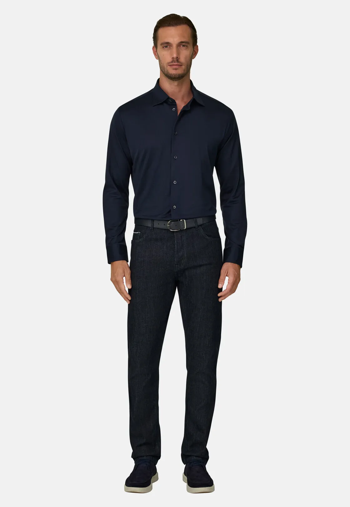 Boggi, Polo Camicia In Cotone E Seta Regular Fit, Uomo, Navy, Taglia: M - immagine 2