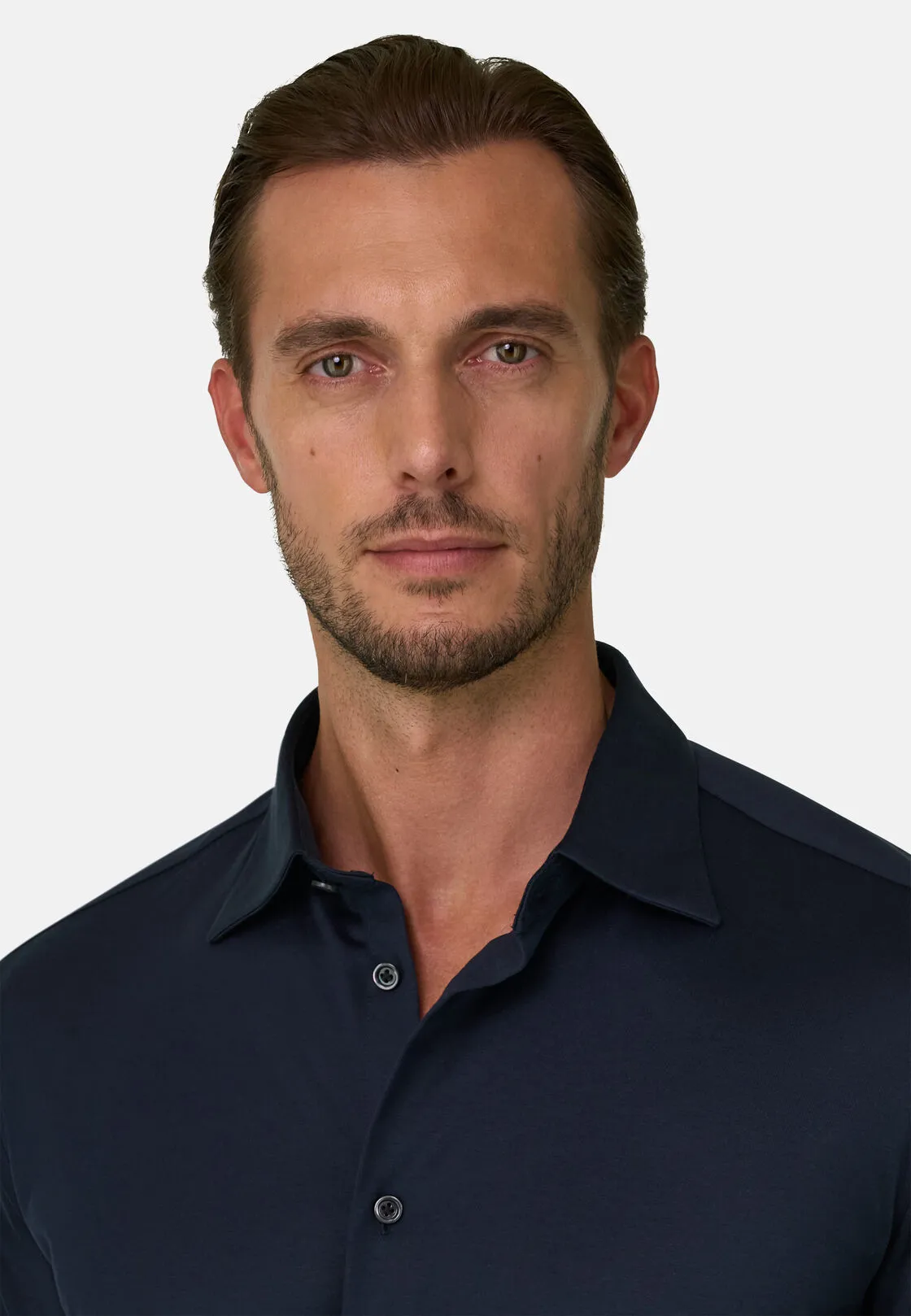 Boggi, Polo Camicia In Cotone E Seta Regular Fit, Uomo, Navy, Taglia: M - immagine 3