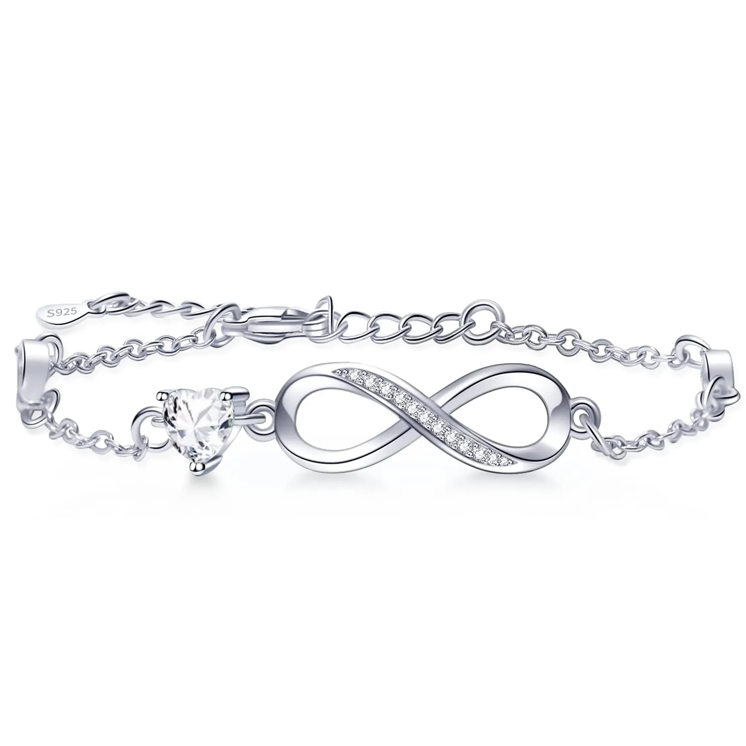 Tusuzik Bracciale Argento 925 Donna Infinito con Cuore Zirconi - immagine 1