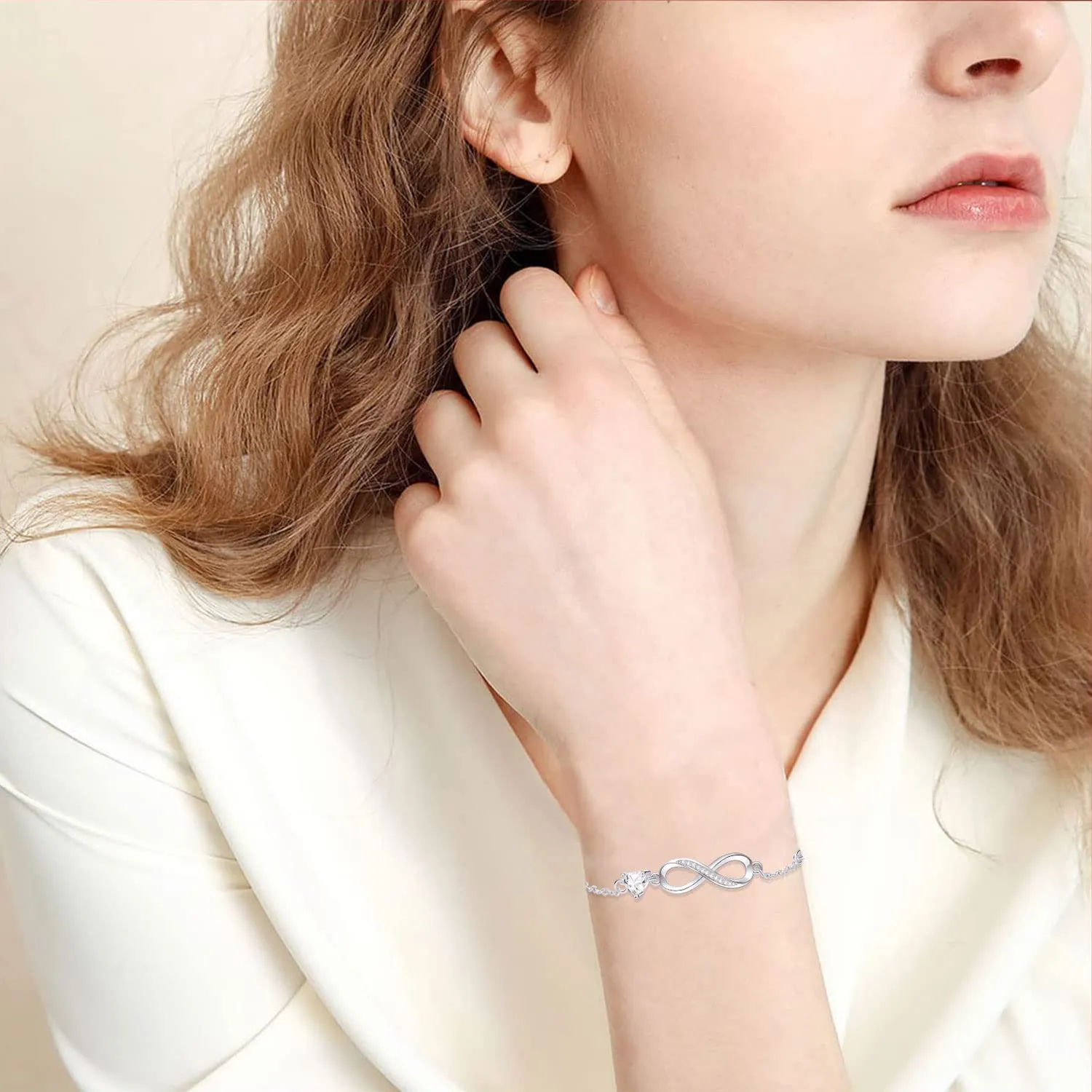 Tusuzik Bracciale Argento 925 Donna Infinito con Cuore Zirconi - immagine 2
