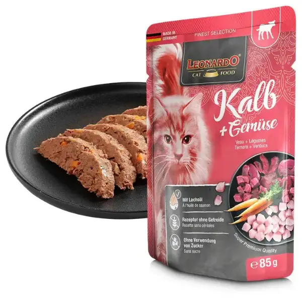 Leonardo Cat food Adult Finest Selection Grain Free 85 gr Vitello e verdure - confezione da 16 pezzi - Cibo umido per gatti - immagine 1