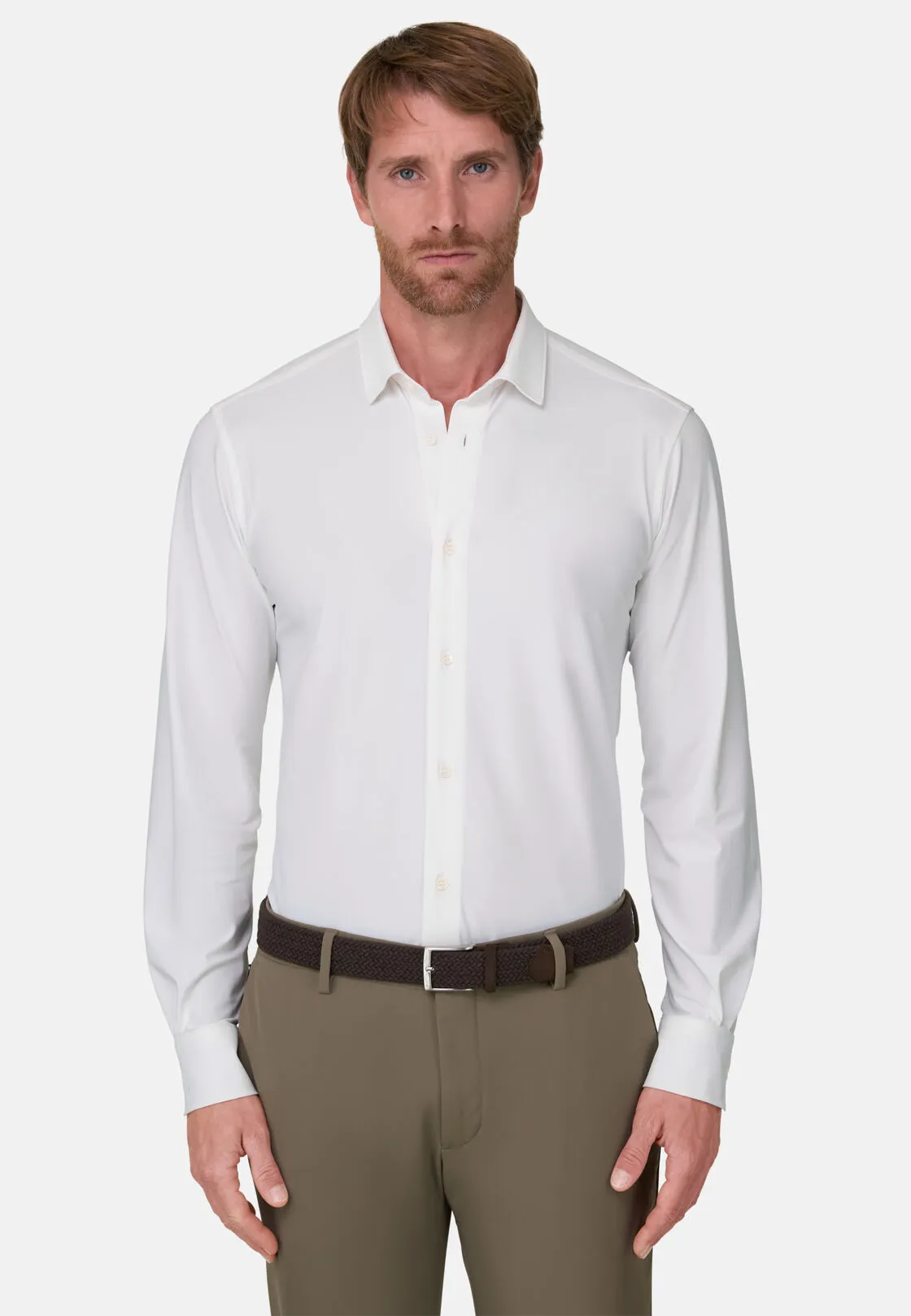 Boggi, Camicia In Nylon Elasticizzato Slim Fit, Donna, Bianco, Taglia: L - immagine 1