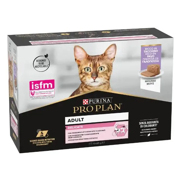 Purina Pro Plan Cat Adult delicate Mousse Multipack 12x85g Tacchino - immagine 1