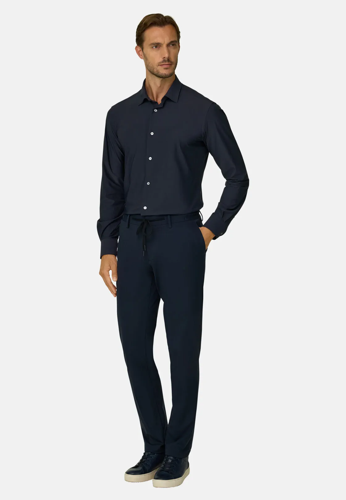 Boggi, Camicia In Nylon Elasticizzato Slim Fit, Donna, Navy, Taglia: XL - immagine 2