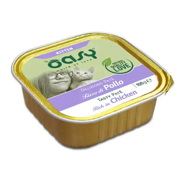 Oasy Cat Kitten Delizioso Patè 100 gr Pollo - confezione da 16 pezzi - Cibo umido per gatti - immagine 1