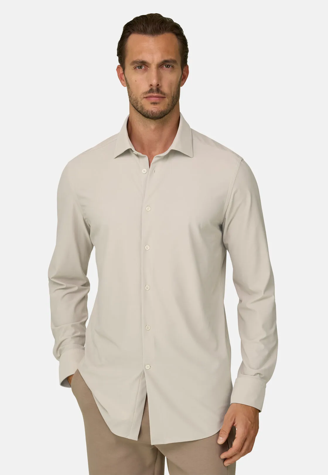 Boggi, Camicia In Nylon Elasticizzato B Tech Slim Fit, Uomo, Beige, Taglia: S - immagine 1
