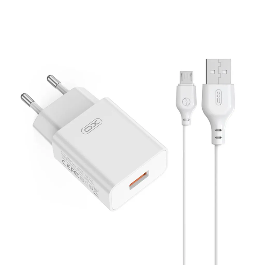 Caricatore da Rete con Cavo microUSB XO Design L127, 18W, 3A, 1 x USB-A, Bianco - immagine 1