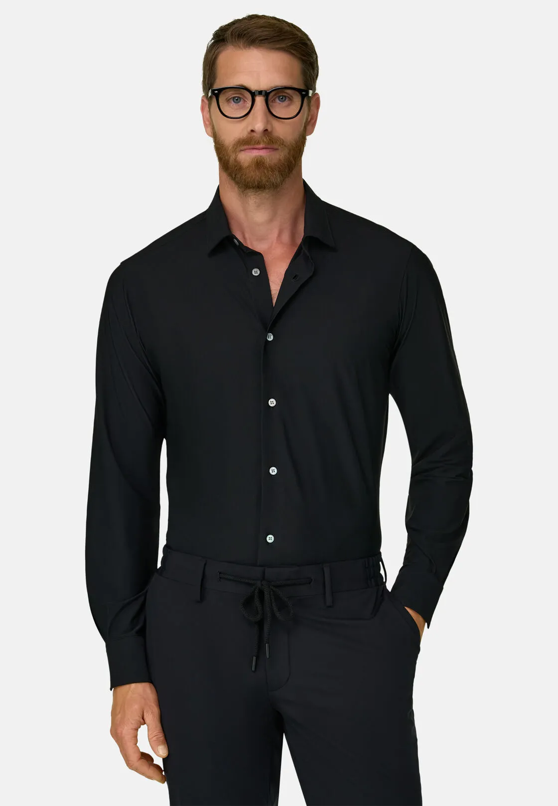 Boggi, Camicia In Nylon Elasticizzato Slim Fit, Donna, Nero, Taglia: L - immagine 1