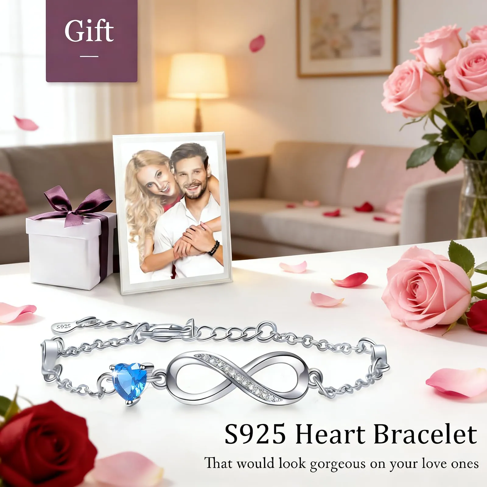 Tusuzik Bracciale Argento 925 Donna Infinito con Cuore Zirconi - immagine 3