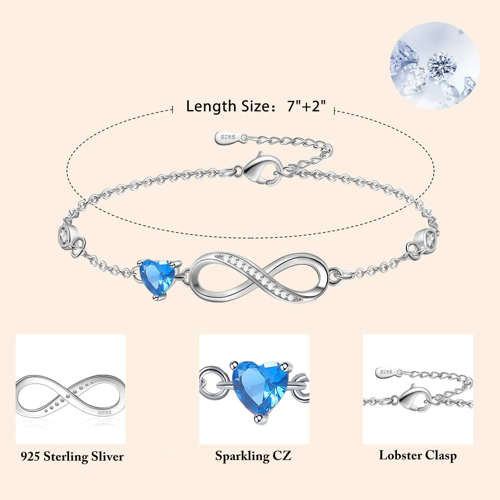 Tusuzik Bracciale Argento 925 Donna Infinito con Cuore Zirconi - immagine 4