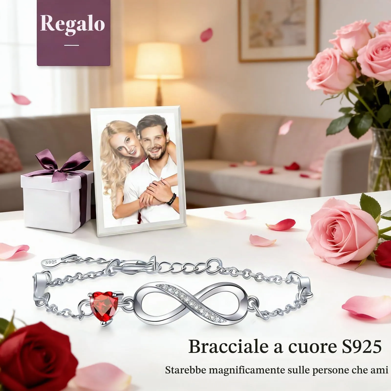 Tusuzik Bracciale Argento 925 Donna Infinito con Cuore Zirconi - immagine 3