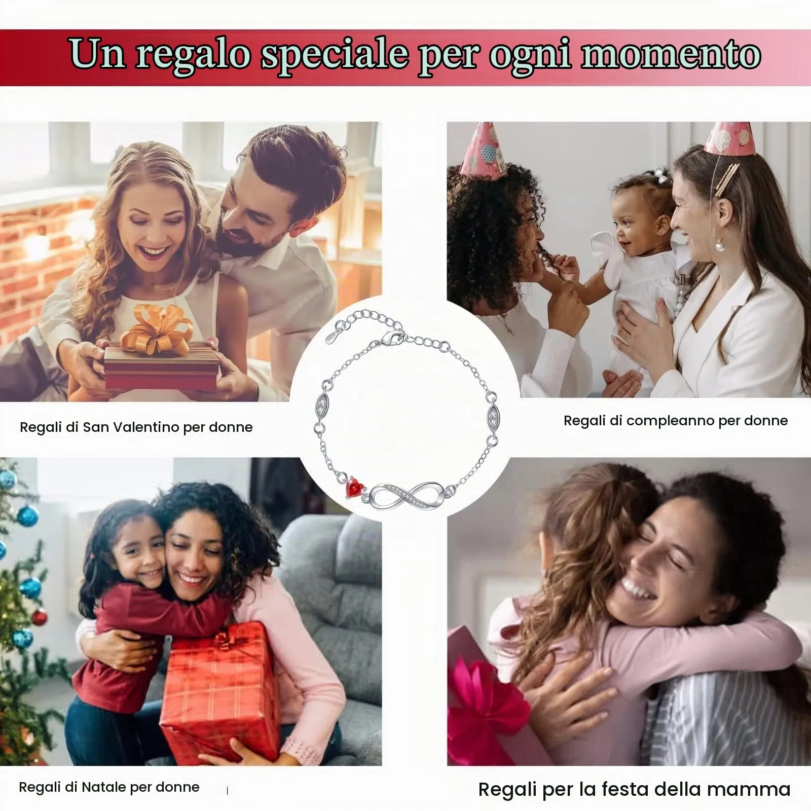 Tusuzik Bracciale Argento 925 Donna Infinito con Cuore Zirconi - immagine 6
