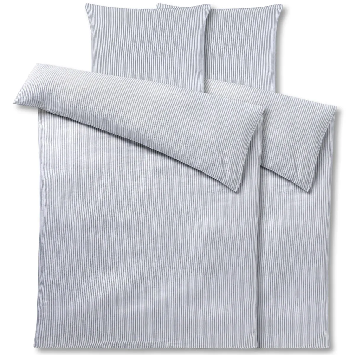 2x PULSIVA Set copripiumino e federa Louisville; 135x200 cm (LxL), 80x80 cm (LxL); bianco/grigio; 2 set / Pacco - immagine 1