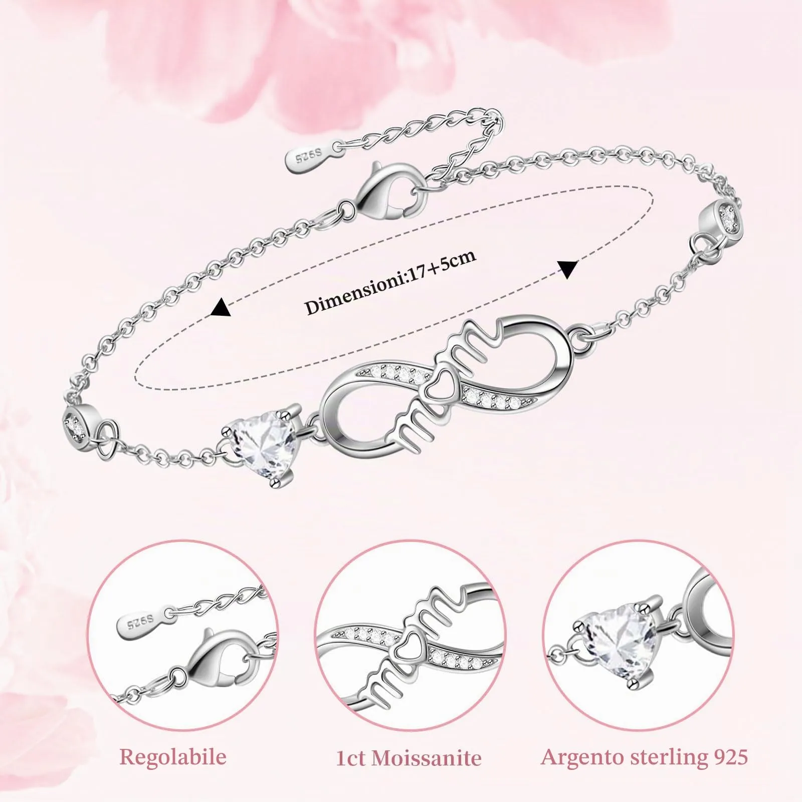 Tusuzik Idee Regalo Mamma Bracciale Donna Argento 925 Bracciale Cuore Regalo Compleanno Mamma Gioielli Donna Regalo Festa Della Mamma - immagine 3