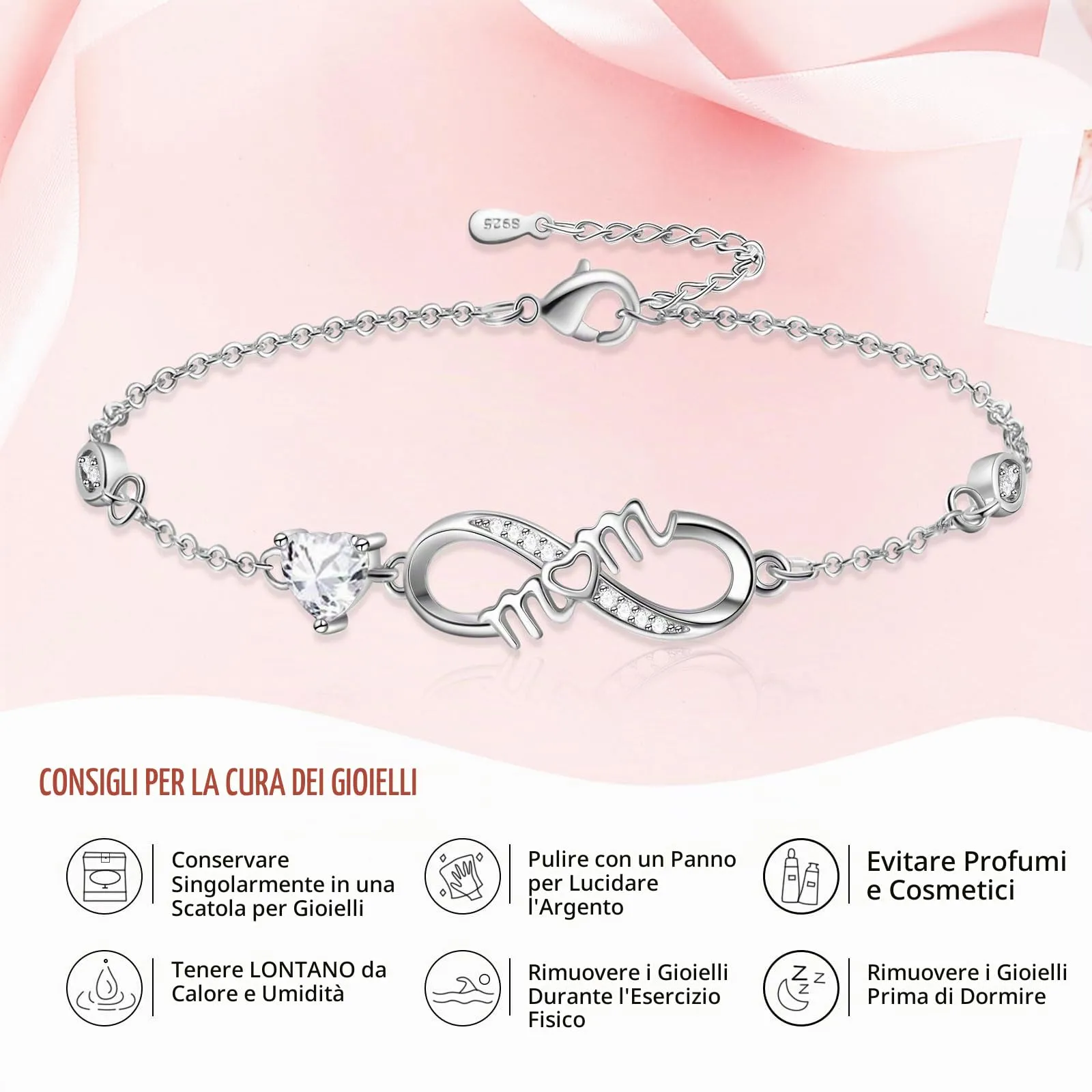 Tusuzik Idee Regalo Mamma Bracciale Donna Argento 925 Bracciale Cuore Regalo Compleanno Mamma Gioielli Donna Regalo Festa Della Mamma - immagine 6