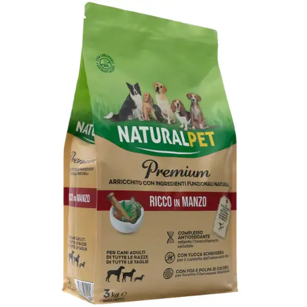 NaturalPet Premium Adult All Breeds Manzo 3 kg - Crocchette naturali cane - immagine 1
