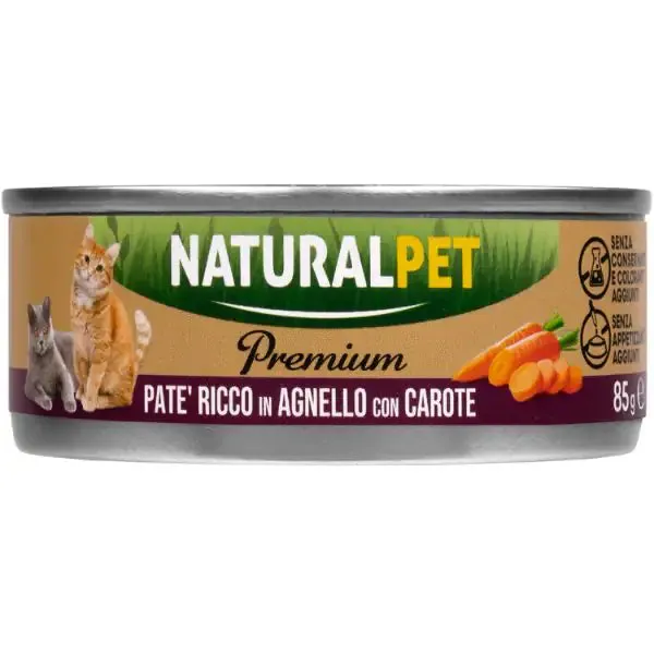 NaturalPet Premium Cat Adult Patè 85 gr Agnello con carote - confezione da 6 pezzi - immagine 1