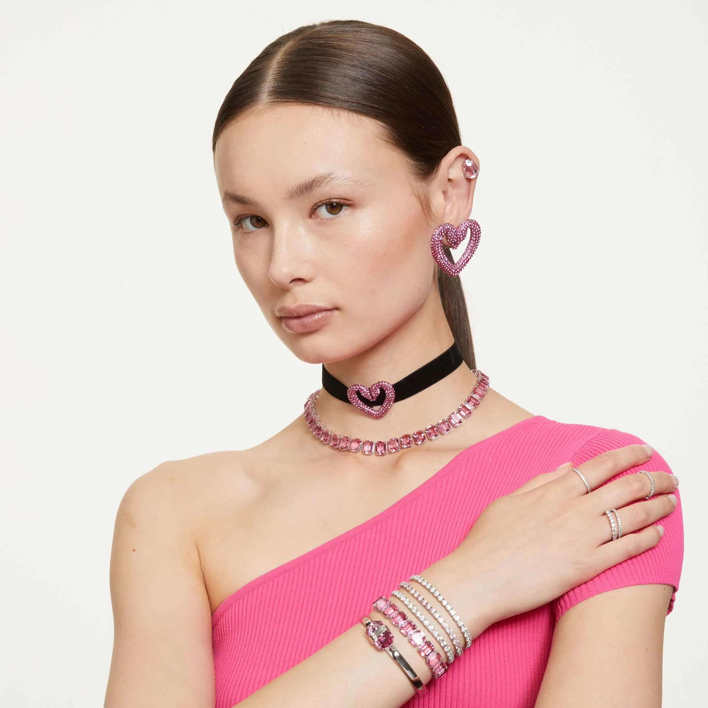 Swarovski Braccialetto Matrix Tennis, Taglio Round, Rosa, Placcato rodio - immagine 6