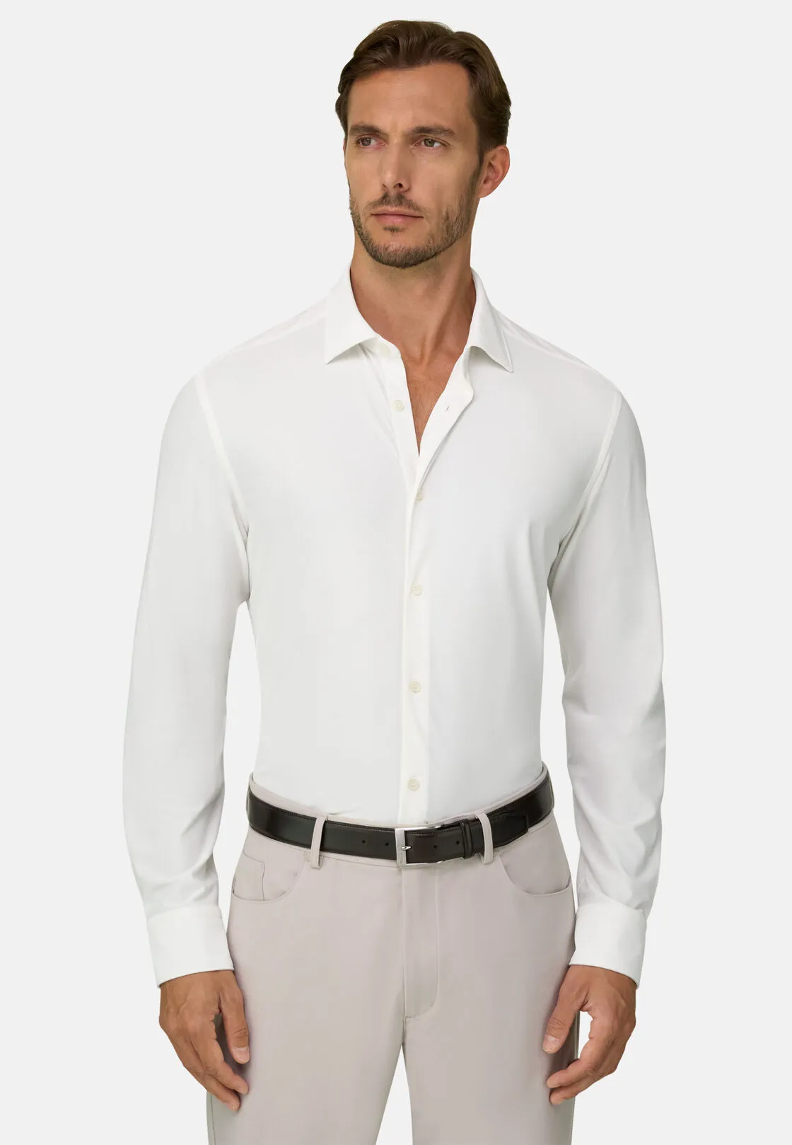 Boggi, Camicia In Nylon Elasticizzato B Tech Slim Fit, Uomo, Bianco, Taglia: L - immagine 1