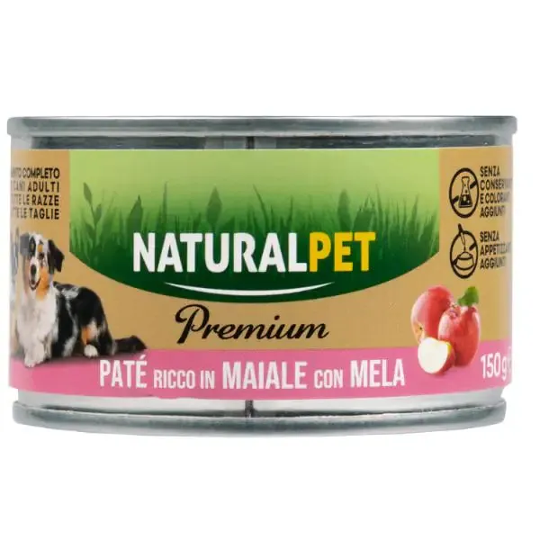 NaturalPet Premium Dog Adult Patè 150 gr Maiale con mela - confezione da 6 pezzi - immagine 1