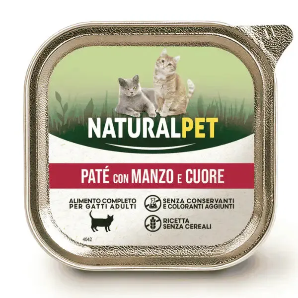 NaturalPet Cat Adult Patè Grain Free 100 gr Manzo con cuore - immagine 1