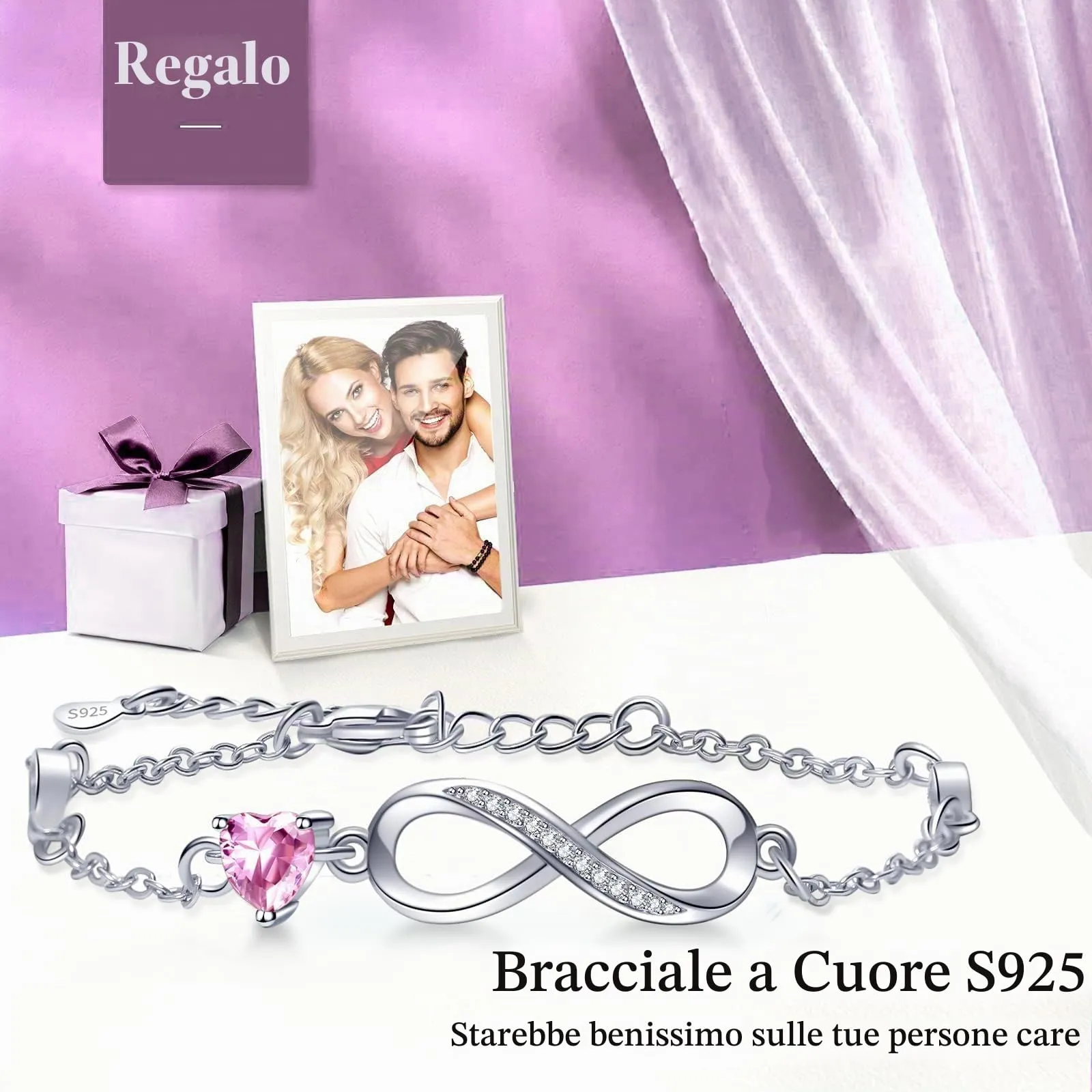 Tusuzik Bracciale Argento 925 Donna Infinito con Cuore Zirconi - immagine 3